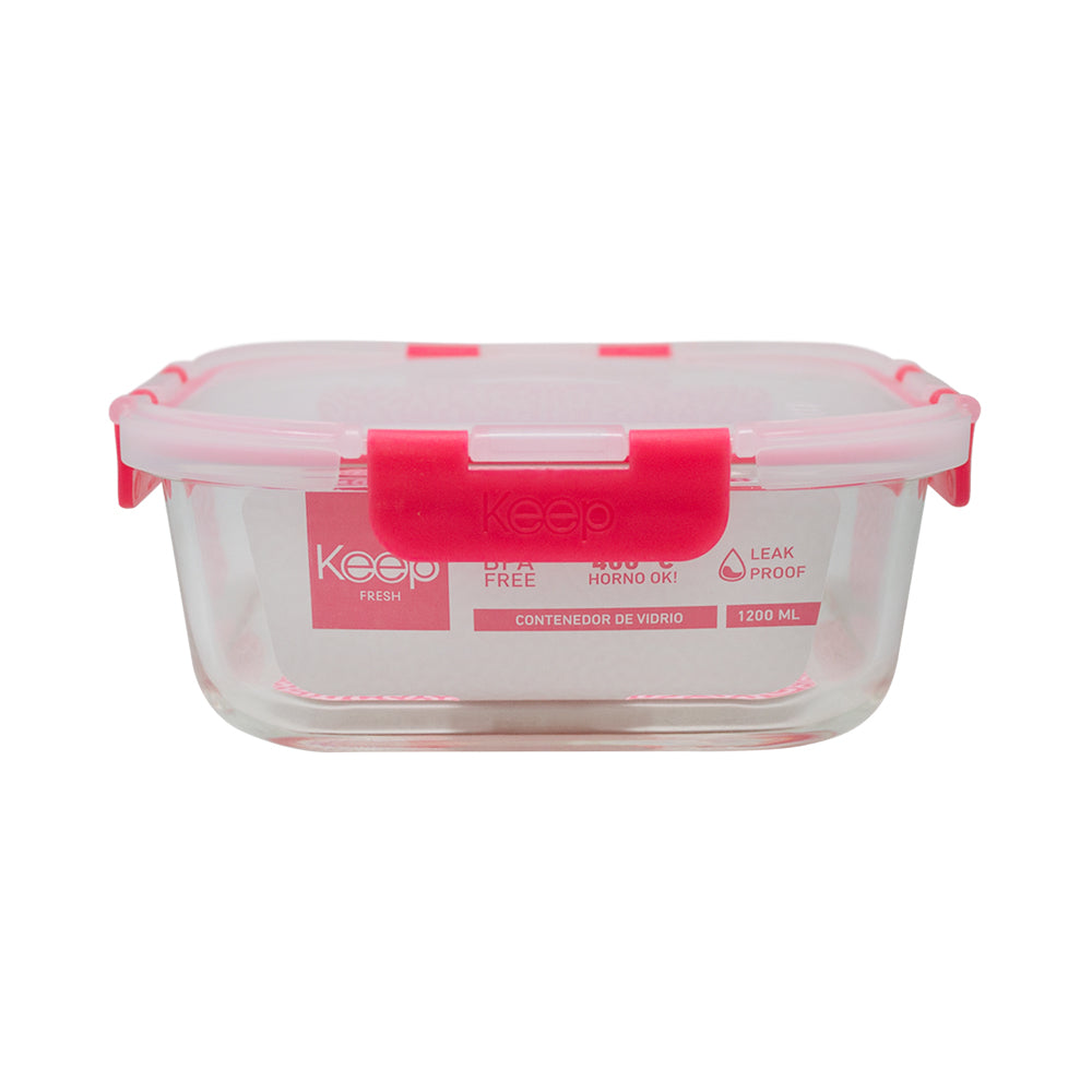 Contenedor Cuadrado Keep Hermético de Vidrio 1200ml