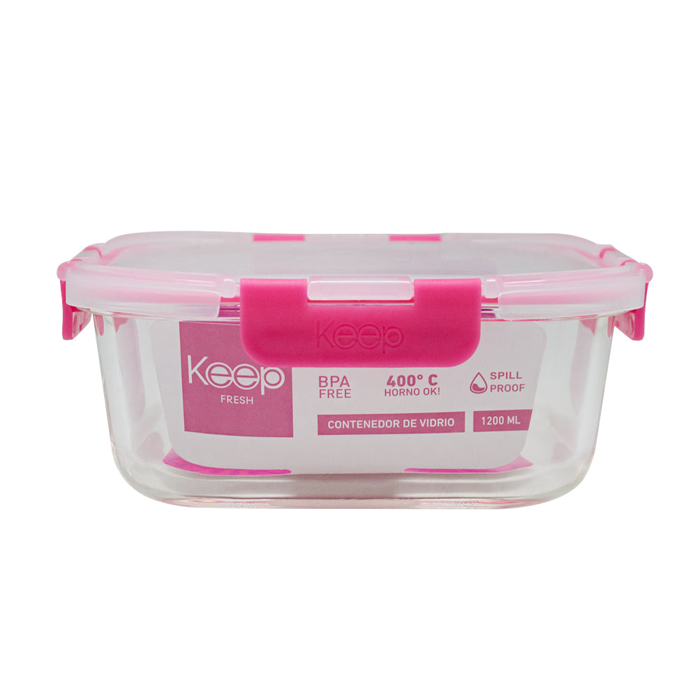 Contenedor Cuadrado Keep Hermético de Vidrio 1200ml