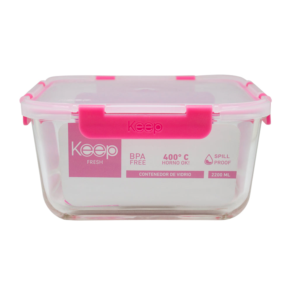 Contenedor Cuadrado Keep Hermético de Vidrio 2200ml
