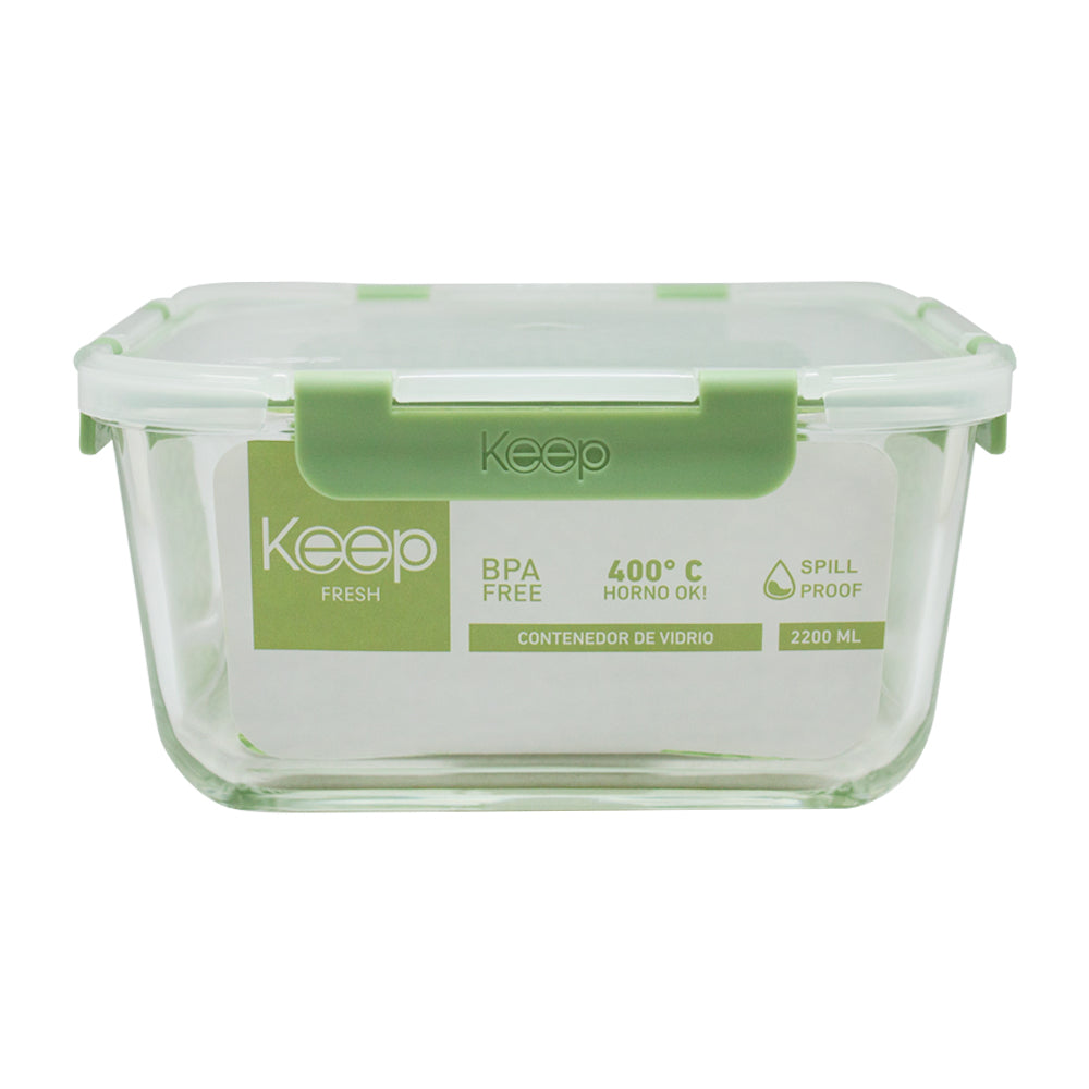 Contenedor Cuadrado Keep Hermético de Vidrio 2200ml