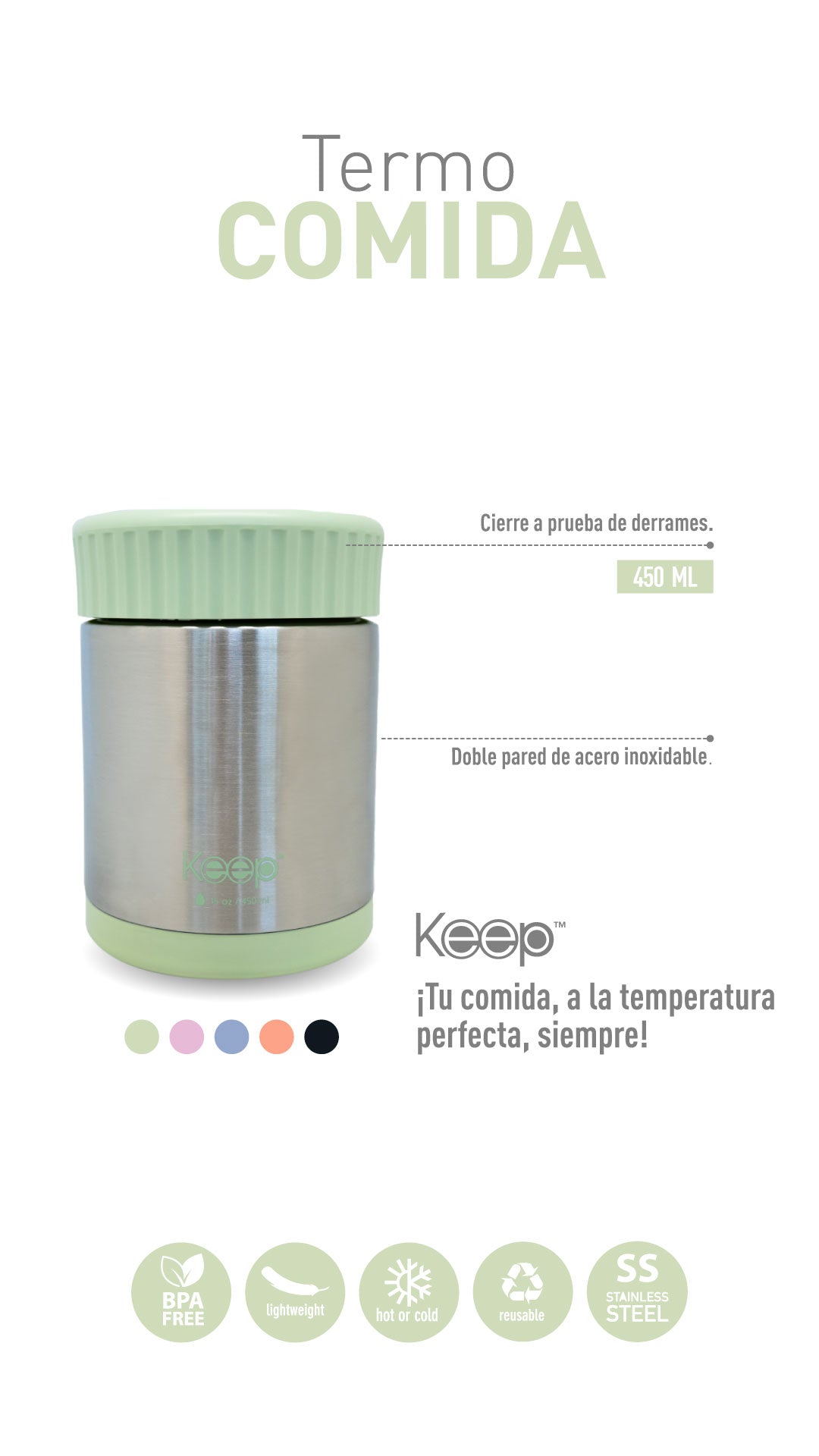 Termo Comida Keep Acero Inoxidable 450 ML