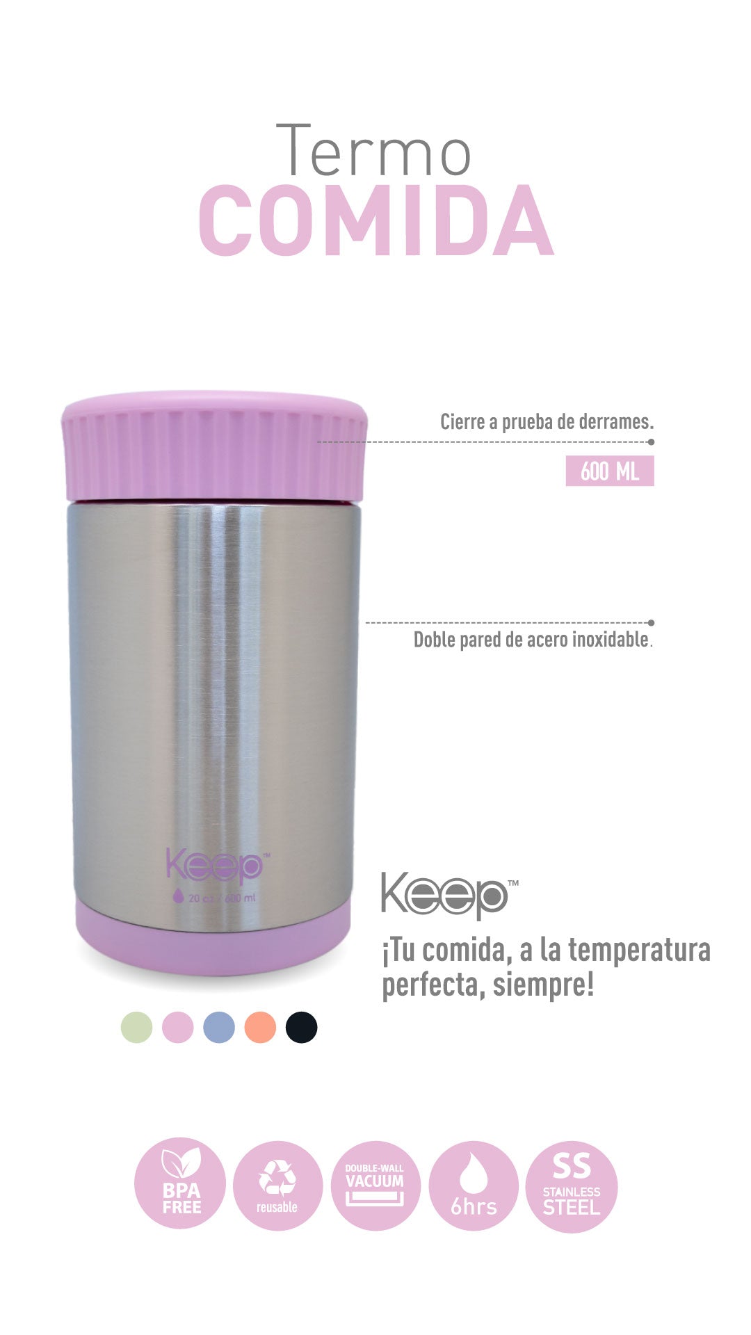 Termo Comida Keep Acero Inoxidable 600 ML