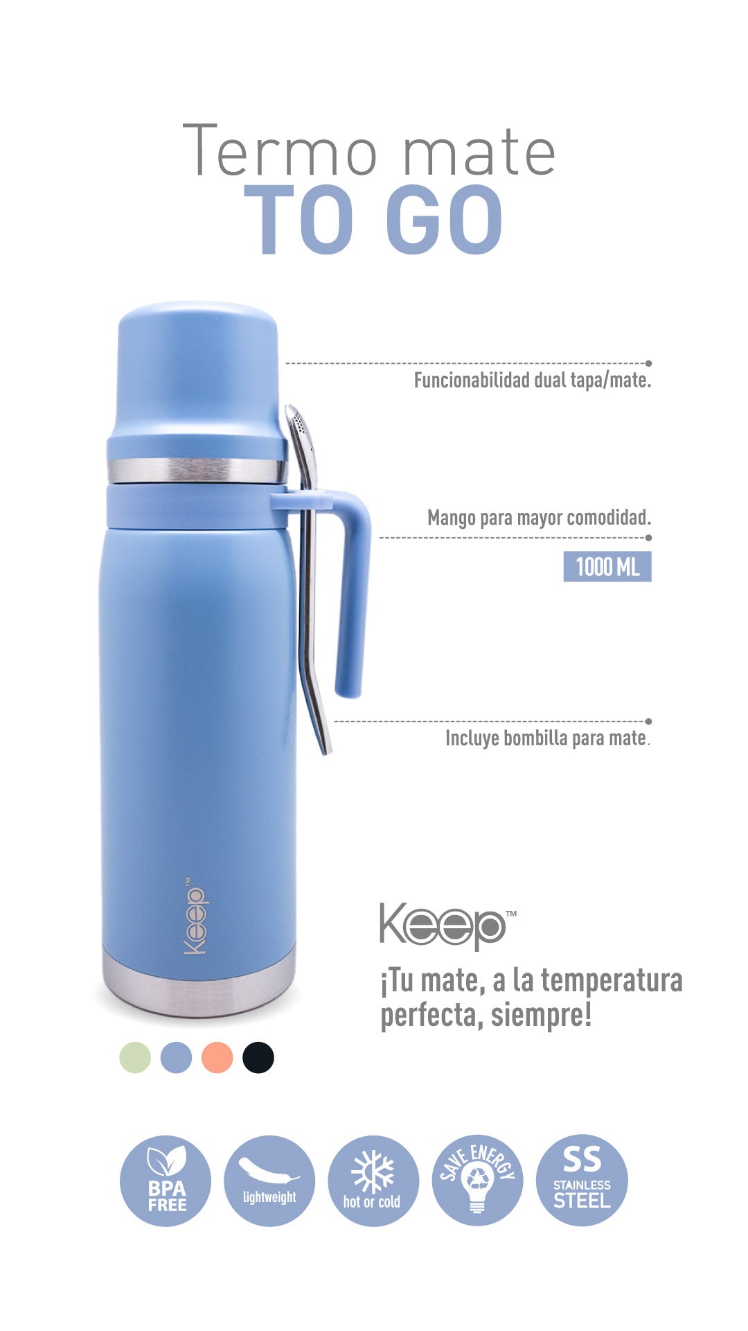 Termo Mate To Go Keep Acero Inoxidable 1.0 L