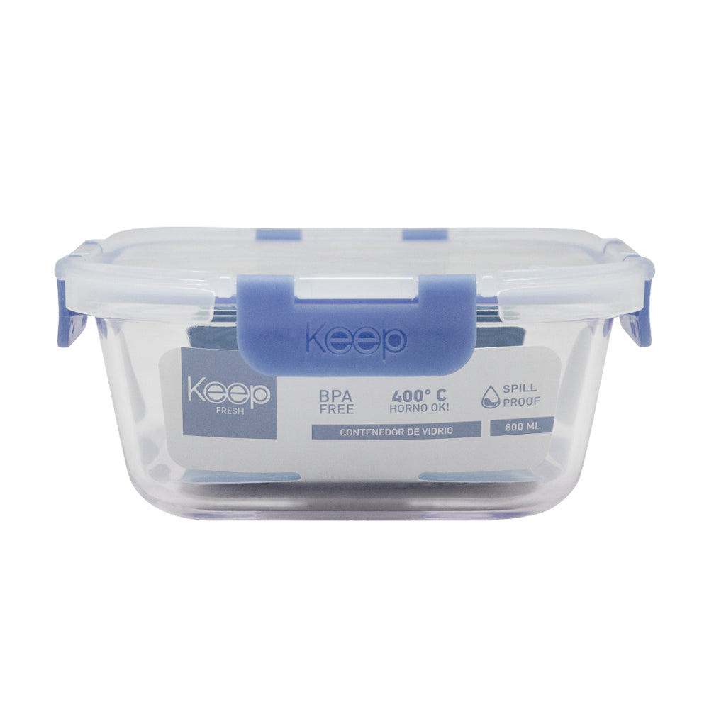 Contenedor Cuadrado Keep Hermético de Vidrio 800ml