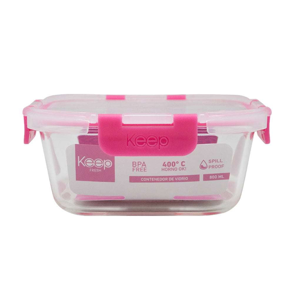 Contenedor Cuadrado Keep Hermético de Vidrio 800ml