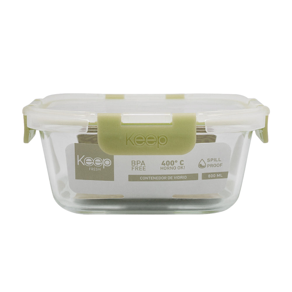 Contenedor Cuadrado Keep Hermético de Vidrio 800ml