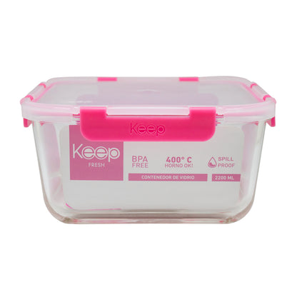 Contenedor Cuadrado Keep Hermético de Vidrio 2200ml